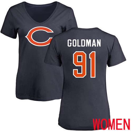 Chicago Bears Navy Blue Women Eddie Goldman Name and Number Logo NFL Football #91 T Shirt